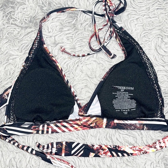 Express Bikini Top Swim Black Print Mesh Swimsuit S Small New - Picture 5 of 6